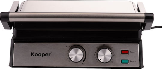 Kooper Tabletop Electric Grill Ribbed Plate 2000W Inox with Lid and Adjustable Thermostat