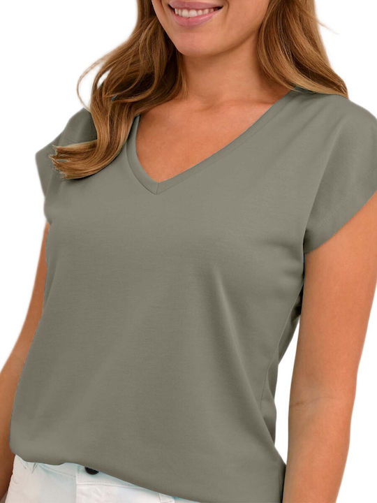 Women's Blouse with V Neckline Olive