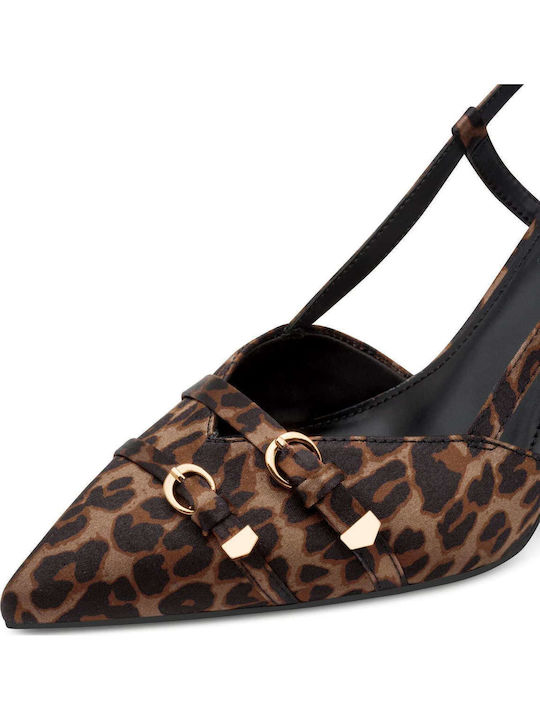 Brown Medium Heels with Strap Animal Print
