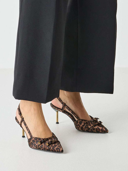 Brown Medium Heels with Strap Animal Print