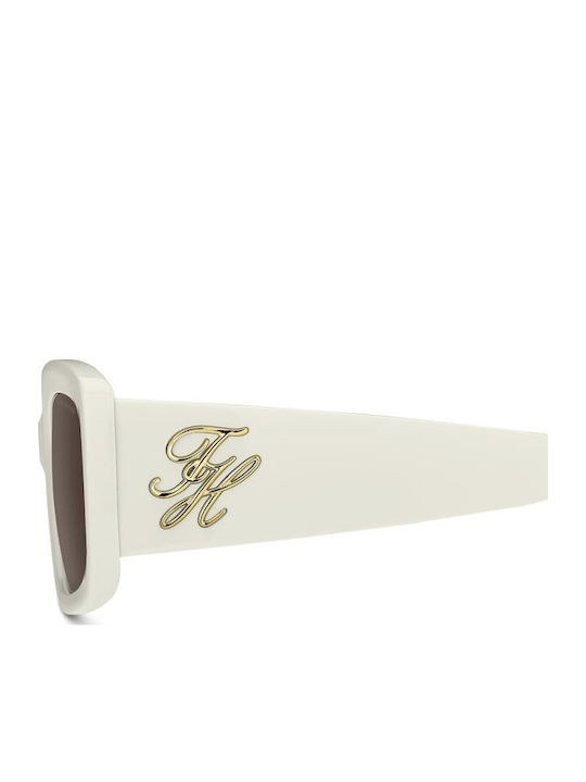 Tommy Hilfiger Unisex Sunglasses with Beige Horn-Rimmed Frame and Brown Lenses