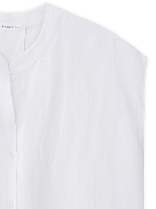 Αμάνικο Γυναικείο Λινό Πουκάμισο White