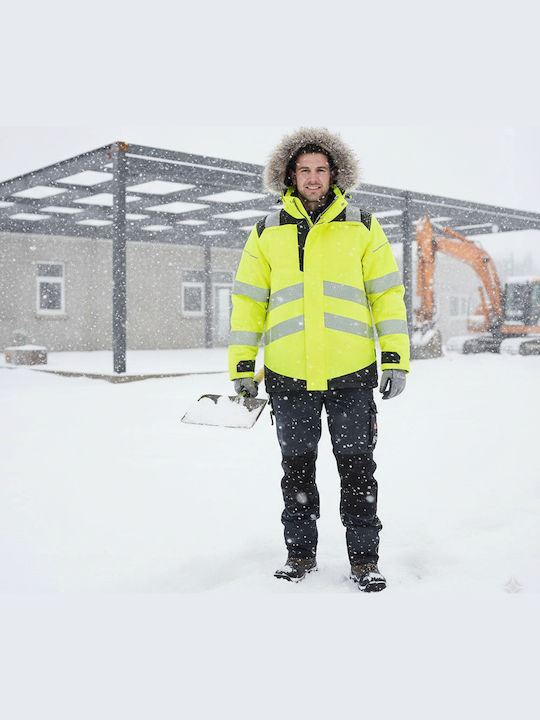 Portwest Work Jacket Reflective Cold with Detachable Hood Yellow