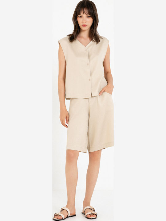 Γυναικείο Λινό Σορτς Beige