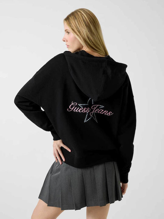 Gekürztes Sweatshirt für Damen mit Kapuze Schwarz
