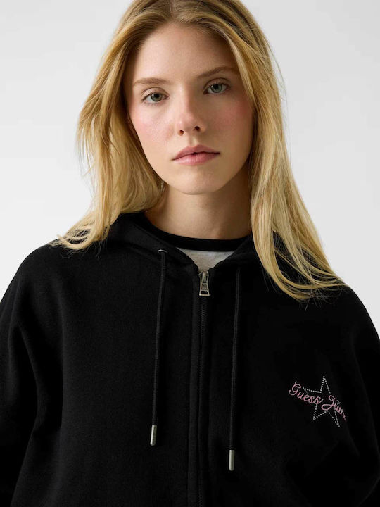 Gekürztes Sweatshirt für Damen mit Kapuze Schwarz