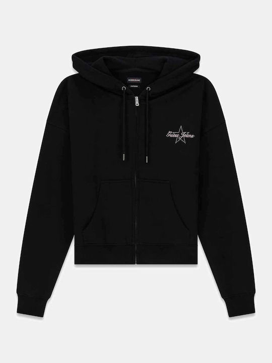 Gekürztes Sweatshirt für Damen mit Kapuze Schwarz