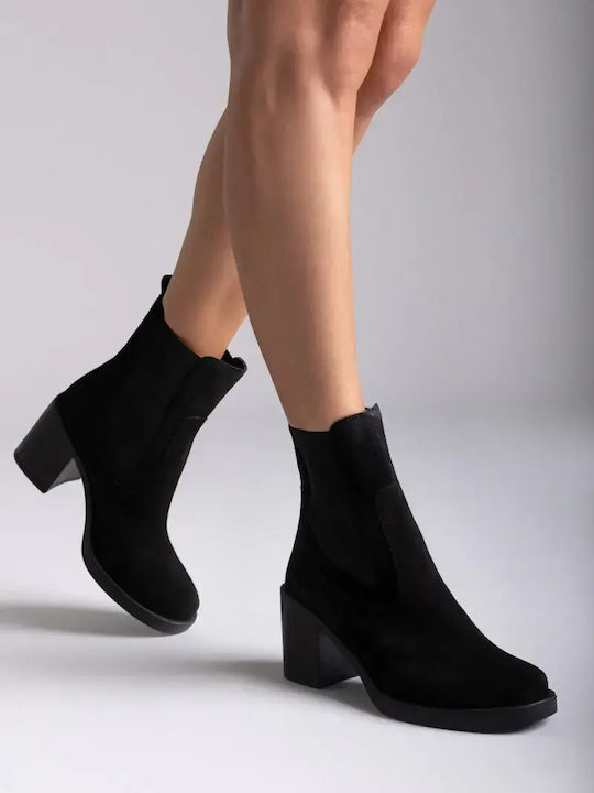 Leder Damen Stiefeletten mit Hohem Absatz Schwarz