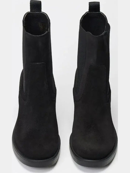 Leder Damen Stiefeletten mit Hohem Absatz Schwarz