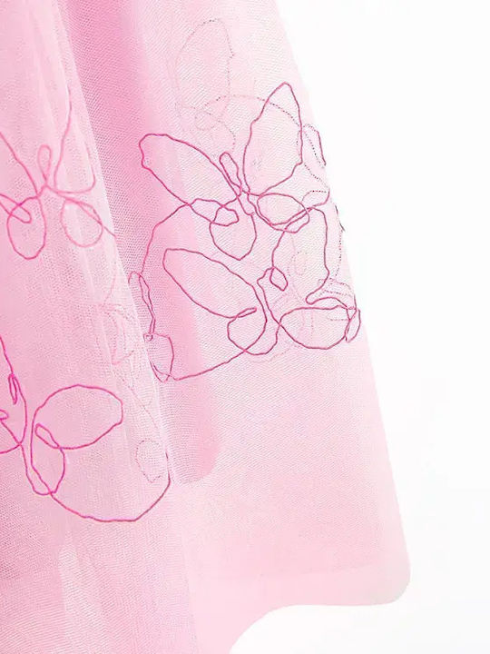 Rochie Fete Mâneca Scurtă Din Tulle Roz