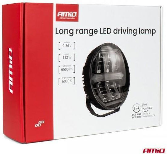 Amio LED Work Light & Long Range Flash Round Shape Operating Voltage 9v-36v White & Yellow Shade 6,000k Power 112w 1 Piece 04534/am Amio 04534/am