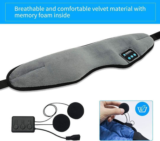 Hr-01 Μάσκα Ύπνου Πολυεστερική με Bluetooth Ακουστικά Γκρι