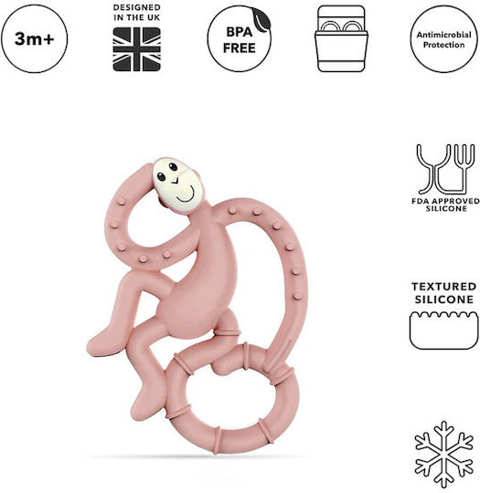 Matchstick Monkey Monkey Teething Ring with Water Made of Silicone for 3 m+ Pink
