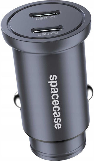 Spacecase Auto-Ladegerät 30W Schnellladung mit Anschlüssen: 2xType-C Schwarz Farbe