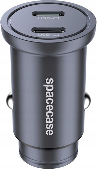 Spacecase Auto-Ladegerät 30W Schnellladung mit Anschlüssen: 2xType-C Schwarz Farbe