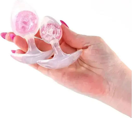 2-piece Anal Plug Kit Set of Anal Toys of Wet Silicone with Pink Glass Bead