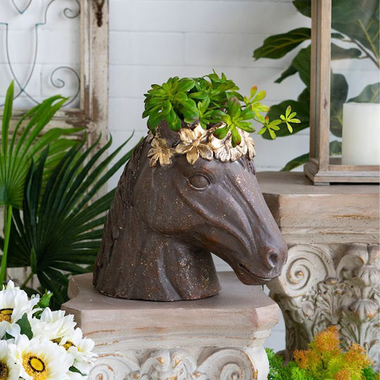 Artekko Animal Brown Plant Pot Horse Head Magnesium 36.5x21.5x34.5 Cm 36.5cm X 21.5cm X 34.5cm