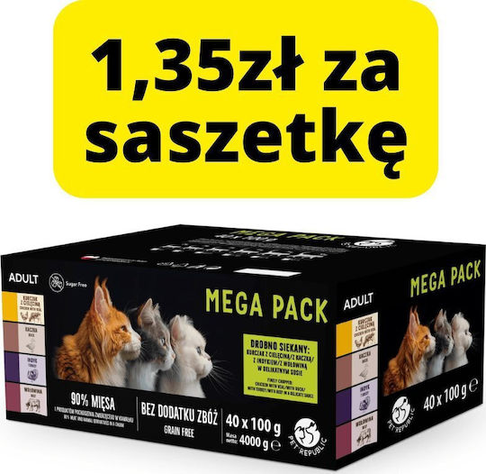 Pet Republic Nasses Katzenfutter für Katzen mit Huhn und Fleisch 40x100gr