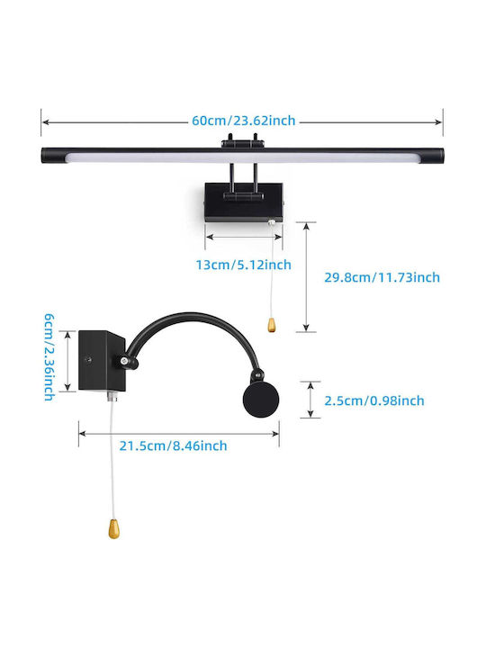 Modern Lamp Bathroom with Integrated LED and Warm White Light Black 60x19x10cm