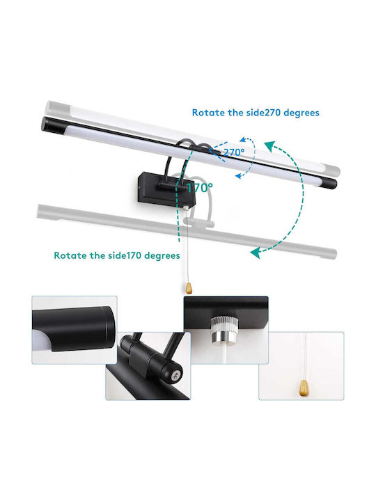 Modern Lamp Bathroom with Integrated LED and Warm White Light Black 60x19x10cm