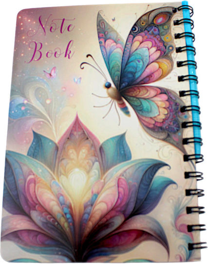 Spiral School Notebook A5 Pen Flowers & Butterflies 15x21cm 80 Sheets 1 Piece