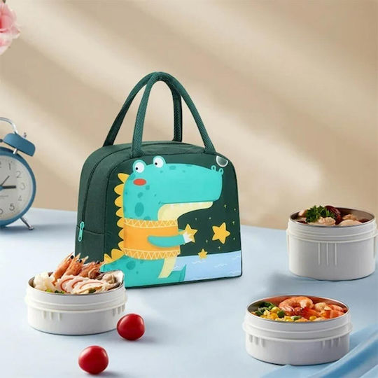 Amber School Insulated Kids' Lunch Handbag 5.5 Litre Green Dinosaurs 14cm