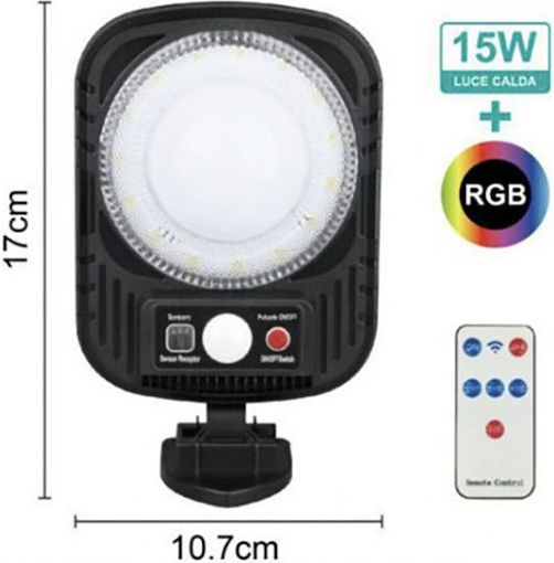 Arrango Επιτοίχιο Ηλιακό Φωτιστικό 15W RGB με Τηλεχειριστήριο 17x10.7εκ.