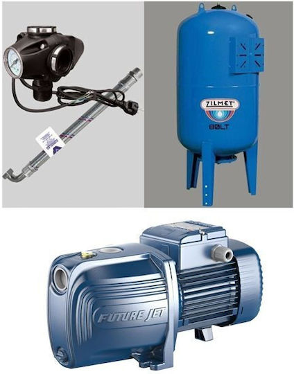 Pedrollo MONTAGE JSWm 2CX + Einphasig Wasserdruckpumpe mit Vertikal Behälter 80 Liter 1hp