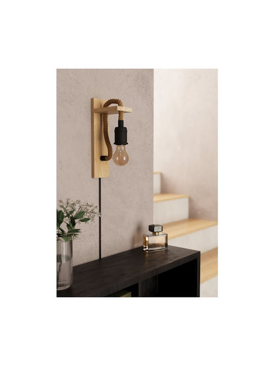 Eglo Rampside Industrielle Wandleuchte mit Steckdose E27 und Schalter Schwarz 13.5x13.5x8cm