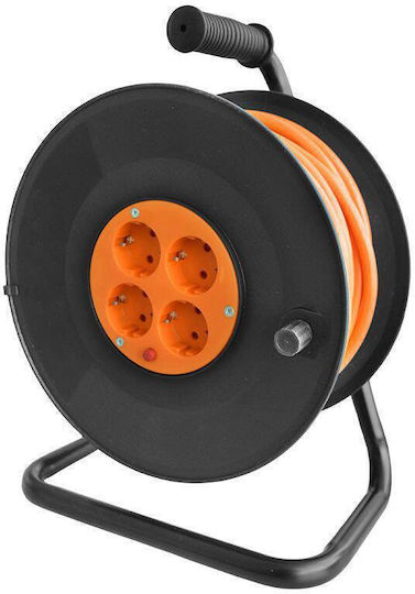Bachmann Drum Reel 4 Sockets 50m Right Schuko Plug Protections Overload Contact Thermal Orange