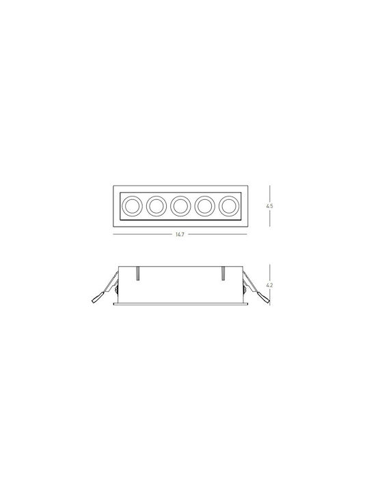 Zambelis Lights Rectangle Recessed Spot with Integrated LED and Warm White Light White 14.7x4.5cm. 1pcs