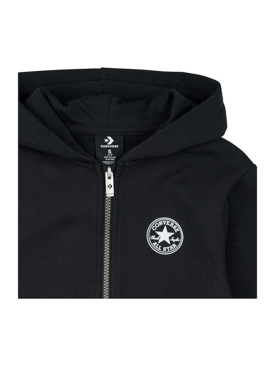 Fleece Παιδική Φούτερ Ζακέτα με Κουκούλα Μαύρη