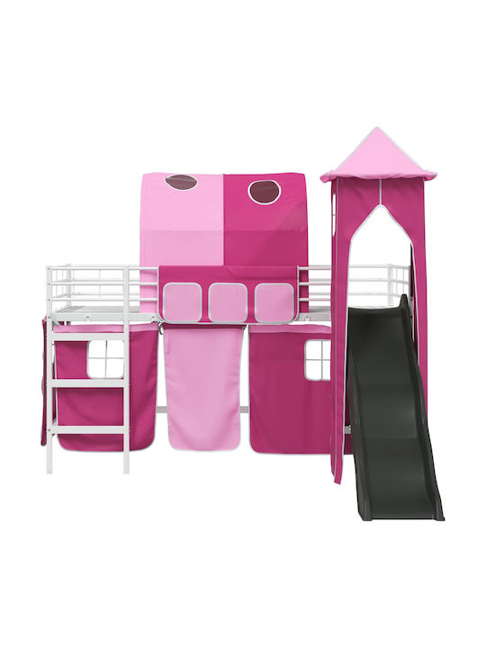 Pat pentru Copii Loft Bed Single Alb pentru Saltea 99.5x200cm