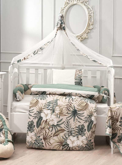 abo Baby Crib Bedding Set Tropical Leaves 3pcs Mint-beige