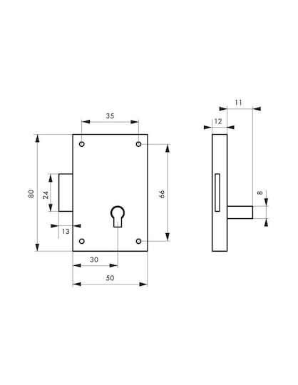 Furniture Lock 50 mm Silver 1 Key Thirard 00100352