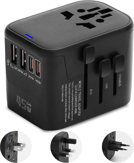 Steckdosenadapter von England auf Universal mit 4 USB-Anschlüssen