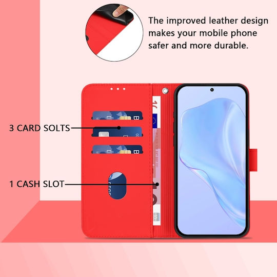 Skin Feel Solid Color Wallet Piele Roșu (TCL 50 NXTPAPER 5G / TCL 50 Pro NXTPAPER 5G)