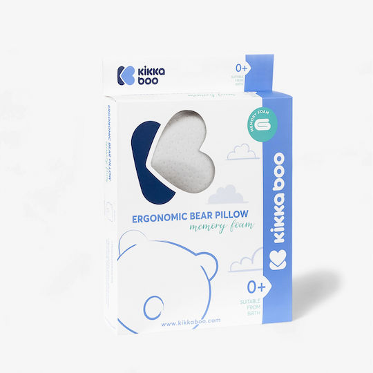 Kikka Boo Βρεφικό Μαξιλάρι Πλαγιοκεφαλίας Memory Foam Ergonomic Bear Λευκό 34x28εκ.