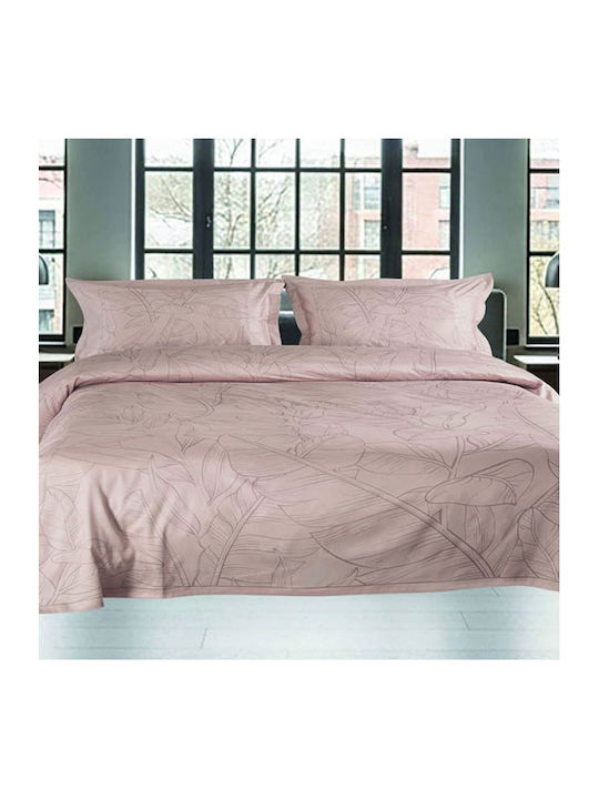 Makis Tselios Home Set Coverlet Queen Size Cotton Satin Leaves 220x240cm 3pcs