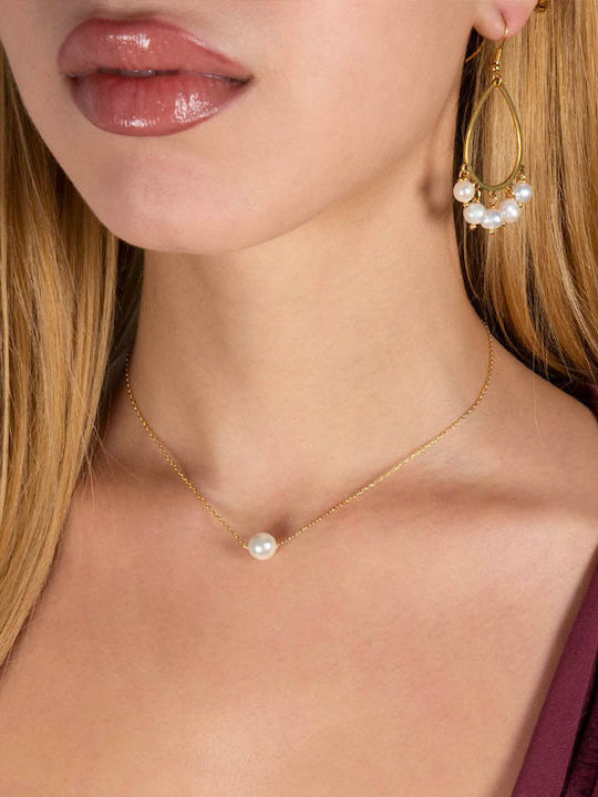 Theodora's Jewellery Necklace Solitaire from Gold Plated Silver with Pearls