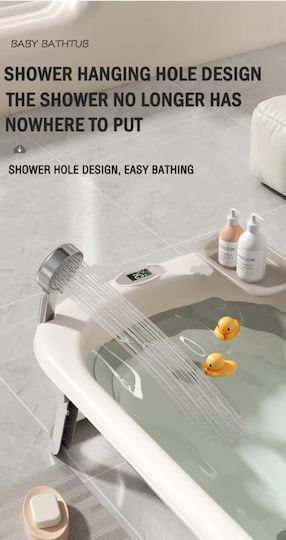 Little Mom Foldable Baby Bath with Thermometer Gray