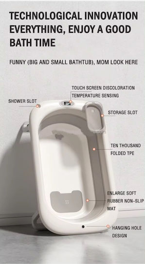 Little Mom Foldable Baby Bath with Thermometer Gray