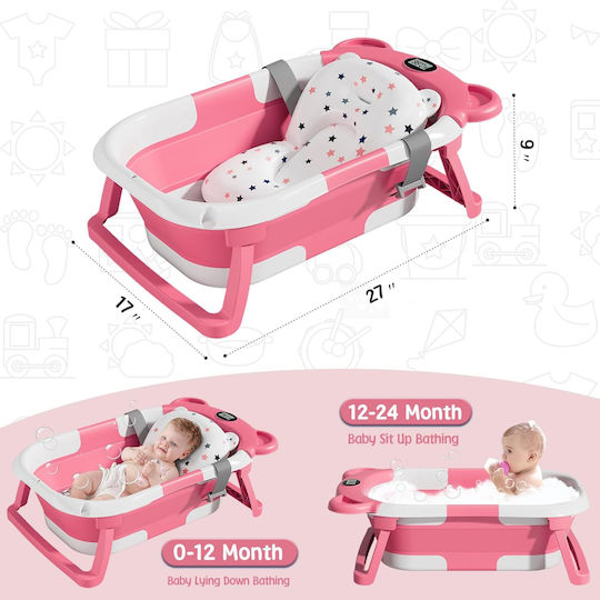 Little Mom Faltbare Babybadewanne mit Thermometer Rosa