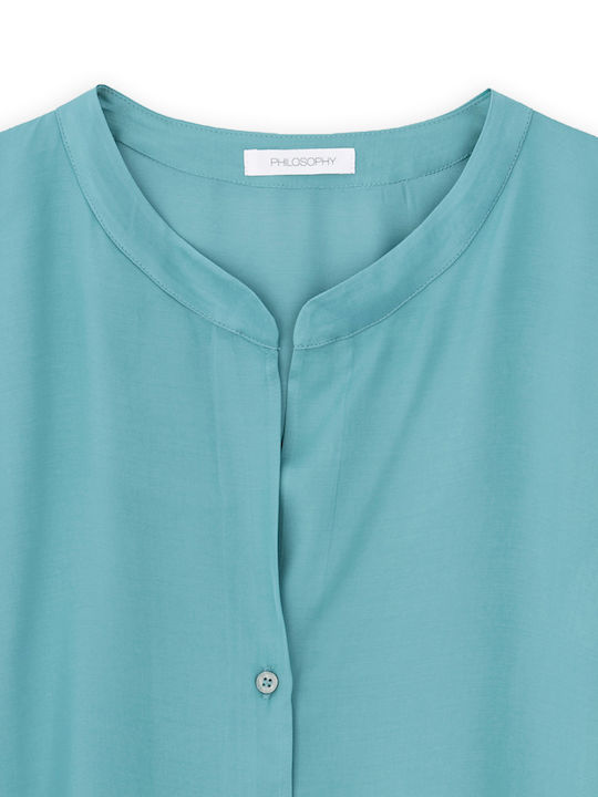 Mâneca scurta Femei Satin Cămașă Teal