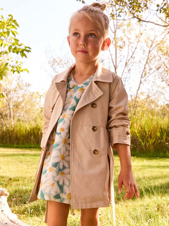 Kids Long Trench Coat Beige