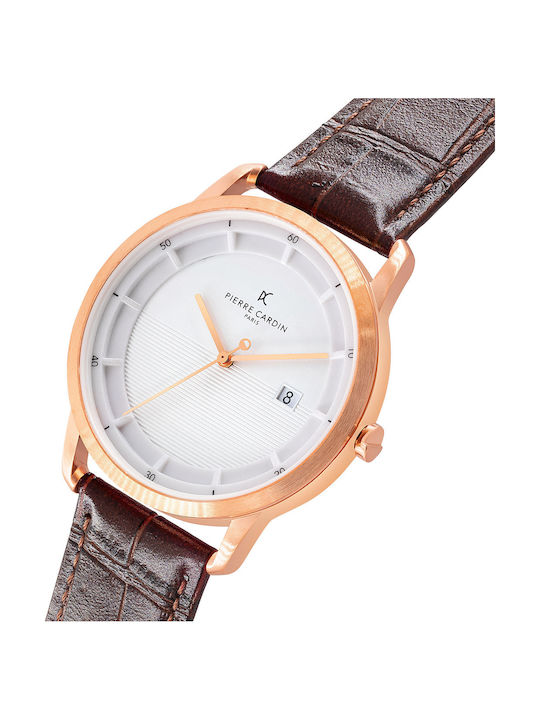 Pierre Cardin Ceas Barbatesc 43mm cu Baterie cu Curea din Piele Maro