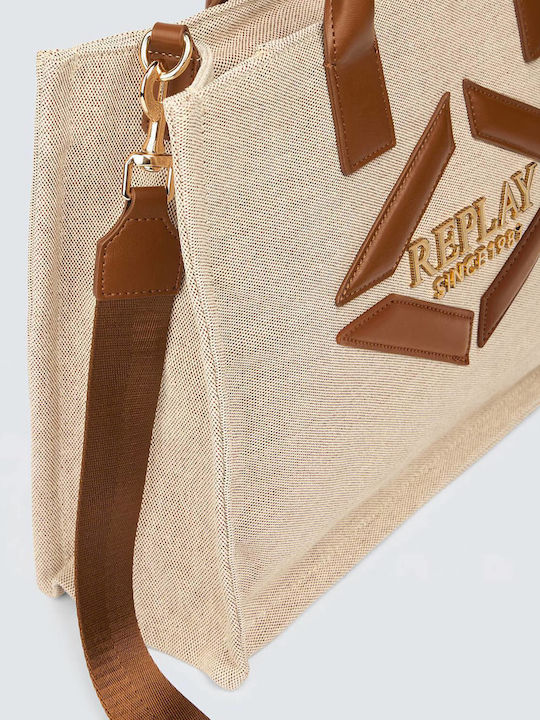 Fabric Women's Beige Handbag