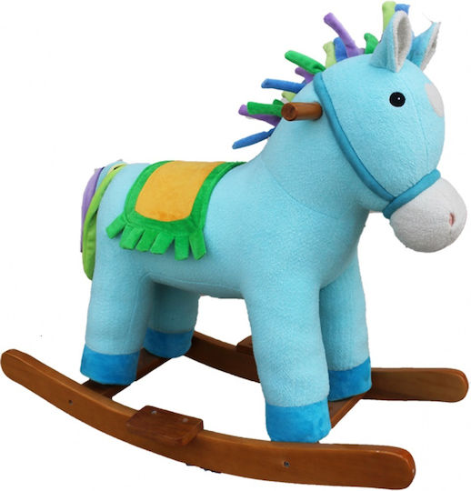 Little Mom Lemn Jucărie cu leagăn Unicorn cu sunete și roți pentru greutate maximă de 30kg Albastru