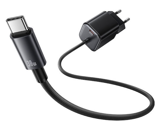 Usams Ladegerät mit integriertem Kabel GaN mit USB-C Anschluss USB-C 30W Schwarzs (CC264)