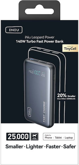 Iniu P64-P1 Power Bank 25000mAh 140W with USB-A Port and 2 USB-C Ports Black